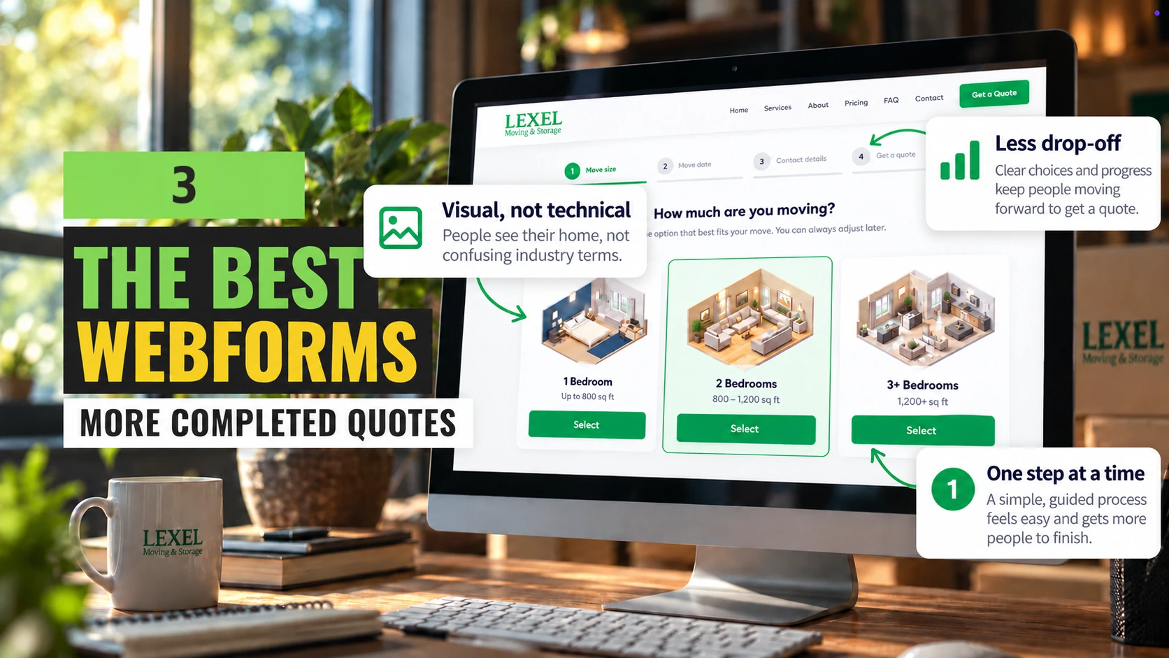 Octopus Engage webform: one step at a time, visual move size choices, less drop-off